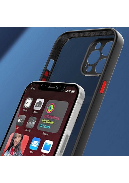 iPhone 12 Pro Için Yüzük Stand Mat Sert Silikon Telefon Kılıfı - Açık Mavi (Yurt Dışından)