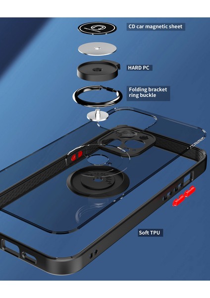 iPhone 12 Pro Için Yüzük Stand Mat Sert Silikon Telefon Kılıfı - Açık Mavi (Yurt Dışından)