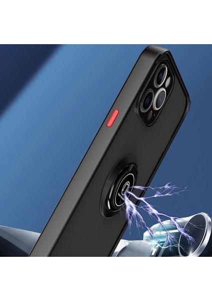 iPhone 12 Pro Için Yüzük Stand Mat Sert Silikon Telefon Kılıfı - Açık Mavi (Yurt Dışından)