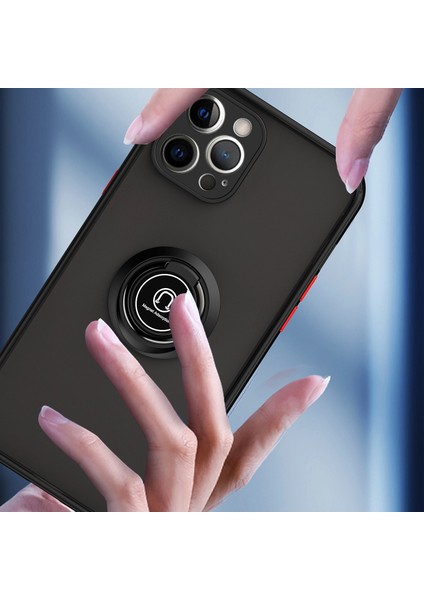 iPhone 12 Pro Için Yüzük Stand Mat Sert Silikon Telefon Kılıfı - Açık Mavi (Yurt Dışından)