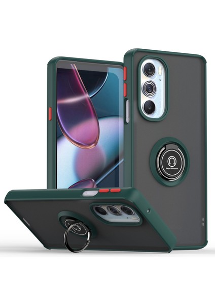 Motorola Edge X30 / X30 Pro Için Yüzük Stand Mat Sert Silikon Telefon Kılıfı - Koyu Yeşil (Yurt Dışından)