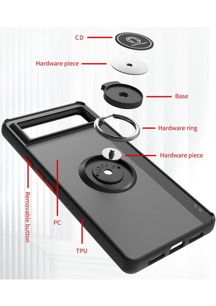 Google Pixel 6 Için Yüzük Stand Mat Sert Silikon Telefon Kılıfı - Siyah/kırmızı (Yurt Dışından) modelleri