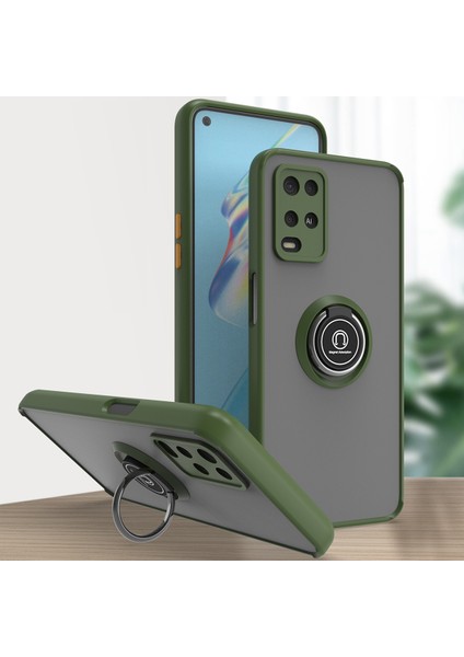 Oppo A54 4g Için Yüzük Stand Mat Sert Silikon Telefon Kılıfı - Yeşil (Yurt Dışından)