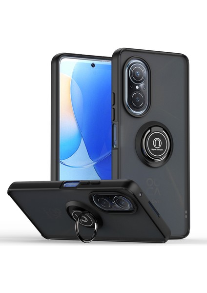 Huawei Nova 9 Se Için Yüzük Stand Mat Sert Silikon Telefon Kılıfı - Siyah (Yurt Dışından)