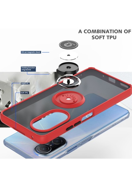Huawei Nova 9 Se Için Yüzük Stand Mat Sert Silikon Telefon Kılıfı - Siyah (Yurt Dışından)