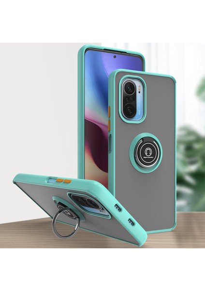 Xiaomi Redmi K40 / K40 Pro Için Yüzük Stand Mat Sert Silikon Telefon Kılıfı - Açık Mavi (Yurt Dışından)