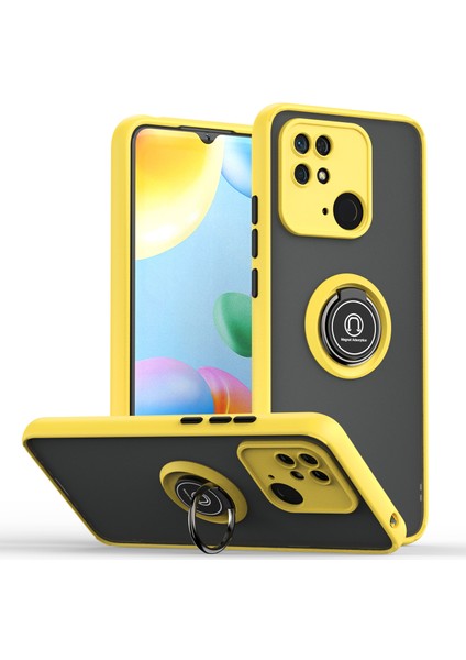 Xiaomi Redmi 10C Için Yüzük Stand Mat Sert Silikon Telefon Kılıfı - Sarı (Yurt Dışından)
