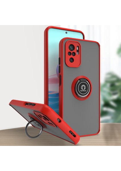 Xiaomi Redmi Note 10 Pro / Note 10PRO Max Için Yüzük Stand Mat Sert Silikon Telefon Kılıfı - Kırmızı (Yurt Dışından)
