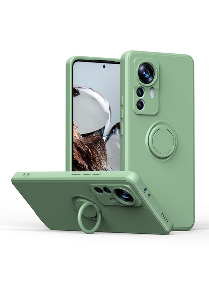 Xiaomi 12T / Xiaomi 12T Pro Için Ince Silikon Yüzük Stand Telefon Kılıfı - Yeşil (Yurt Dışından)