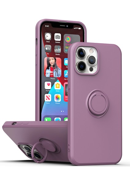 iPhone 13 Için Ince Silikon Yüzük Stand Telefon Kılıfı - Mor (Yurt Dışından)
