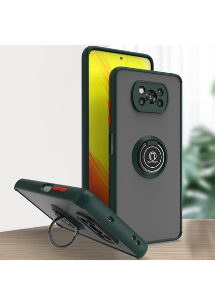 Xiaomi Poco X3 Için Yüzük Stand Mat Sert Silikon Telefon Kılıfı - Koyu Yeşil (Yurt Dışından)