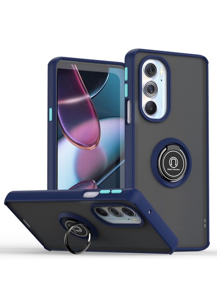 Motorola Edge X30 / X30 Pro Için Yüzük Stand Mat Sert Silikon Telefon Kılıfı - Mavi (Yurt Dışından)
