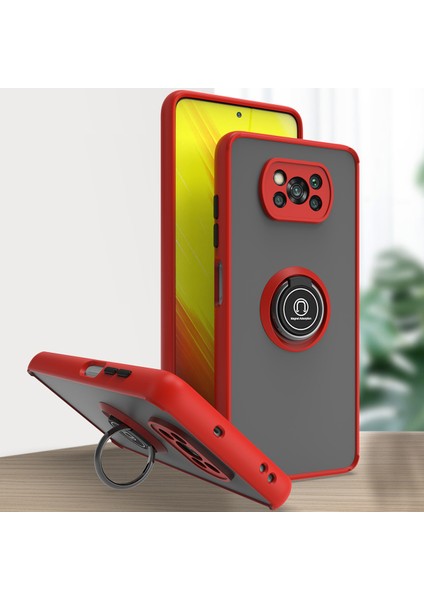 Xiaomi Poco X3 Için Yüzük Stand Mat Sert Silikon Telefon Kılıfı - Kırmızı (Yurt Dışından)