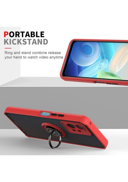 Vıvo Y55 5g Için Yüzük Stand Mat Sert Silikon Telefon Kılıfı - Kırmızı (Yurt Dışından) indirimleri
