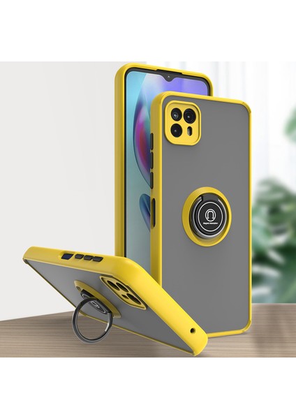 Motorola Moto G50 5g Için Yüzük Stand Mat Sert Silikon Telefon Kılıfı - Sarı (Yurt Dışından)