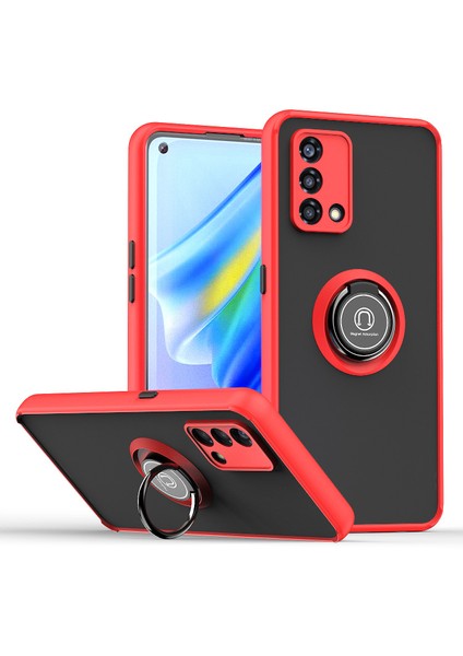 Oppo A74 4g Için Yüzük Stand Mat Sert Silikon Telefon Kılıfı - Kırmızı (Yurt Dışından)