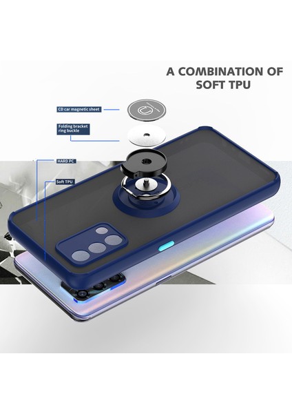 Oppo A74 4g Için Yüzük Stand Mat Sert Silikon Telefon Kılıfı - Kırmızı (Yurt Dışından) modelleri