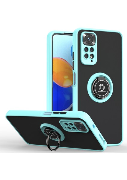 Xiaomi Redmi Note 11 4g / Note 11S Için Yüzük Stand Mat Sert Silikon Telefon Kılıfı - Açık Mavi (Yurt Dışından)