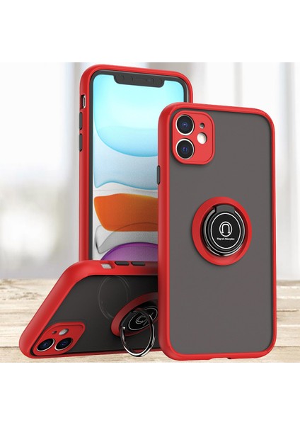 iPhone 12 Mini Için Yüzük Stand Mat Sert Silikon Telefon Kılıfı - Kırmızı (Yurt Dışından)
