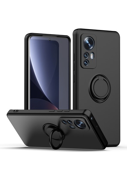 Xiaomi 12 Pro Için Ince Silikon Yüzük Stand Telefon Kılıfı - Siyah (Yurt Dışından)