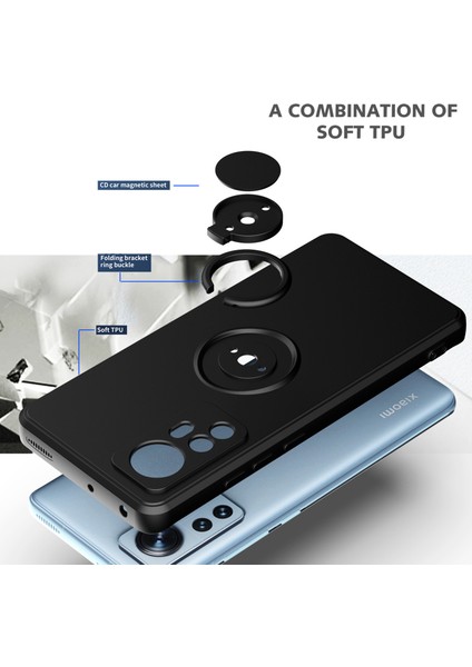 Xiaomi 12 Pro Için Ince Silikon Yüzük Stand Telefon Kılıfı - Siyah (Yurt Dışından)