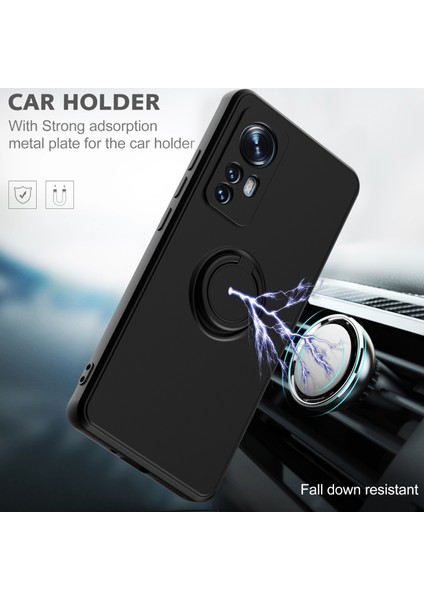 Xiaomi 12 Pro Için Ince Silikon Yüzük Stand Telefon Kılıfı - Siyah (Yurt Dışından)