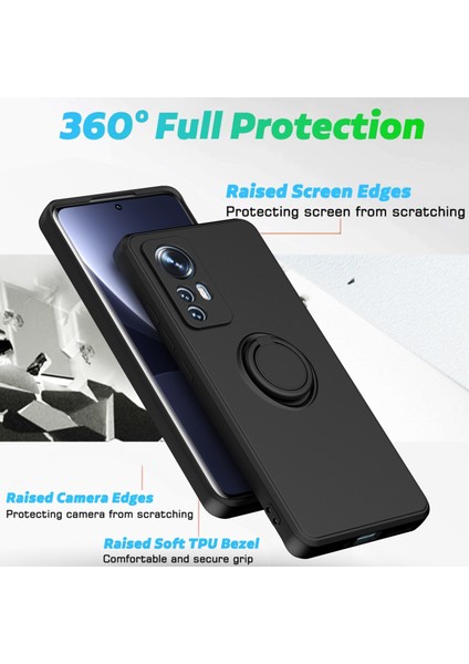 Xiaomi 12 Pro Için Ince Silikon Yüzük Stand Telefon Kılıfı - Siyah (Yurt Dışından)
