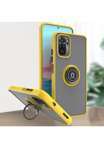 Xiaomi Redmi Note 10 4g / Note 10S Için Yüzük Stand Mat Sert Silikon Telefon Kılıfı - Sarı (Yurt Dışından)