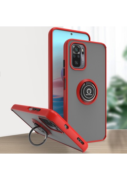 Xiaomi Redmi Note 10 4g / Note 10S Için Yüzük Stand Mat Sert Silikon Telefon Kılıfı - Kırmızı (Yurt Dışından)