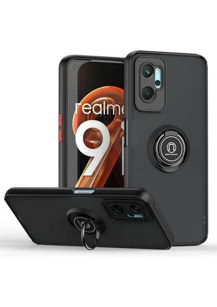 Oppo A36 Için Yüzük Stand Mat Sert Silikon Telefon Kılıfı - Siyah/kırmızı (Yurt Dışından)