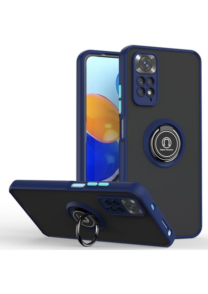 Xiaomi Redmi Note 11 4g / Note 11S Için Yüzük Stand Mat Sert Silikon Telefon Kılıfı - Mavi (Yurt Dışından)