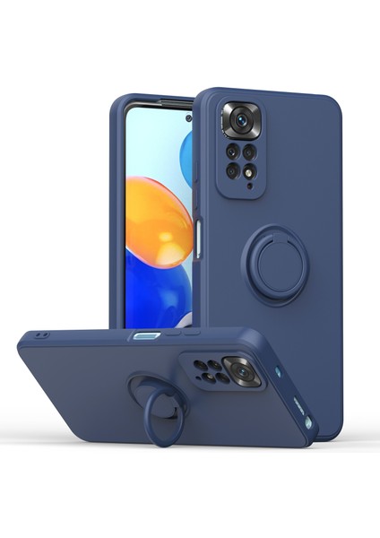 Xiaomi Redmi Note 11 / Note 11S Için Ince Silikon Yüzük Stand Telefon Kılıfı - Mavi (Yurt Dışından)