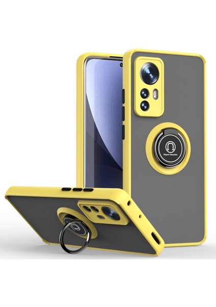 Xiaomi 12 Pro Için Yüzük Stand Mat Sert Silikon Telefon Kılıfı - Sarı (Yurt Dışından)