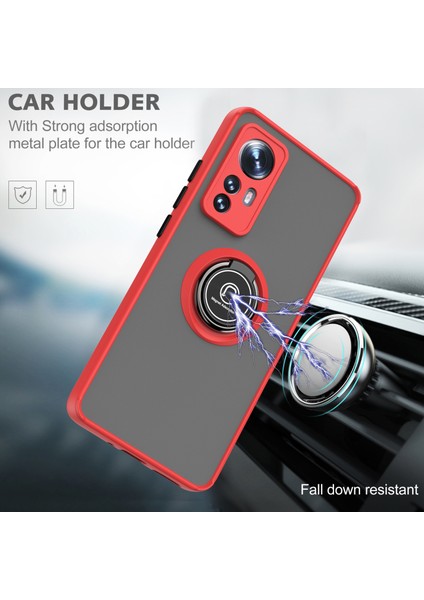 Xiaomi 12 Pro Için Yüzük Stand Mat Sert Silikon Telefon Kılıfı - Sarı (Yurt Dışından)