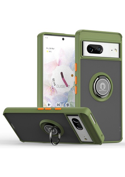 Google Pixel 7 Için Yüzük Stand Mat Sert Silikon Telefon Kılıfı - Yeşil (Yurt Dışından)