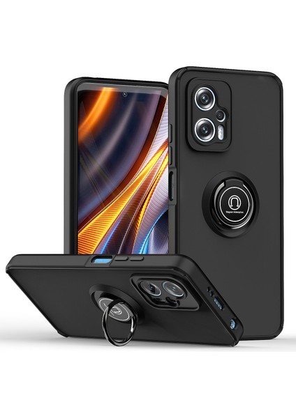 Xiaomi Poco X4 Gt/redmi K50 Gaming Için Yüzük Stand Mat Sert Silikon Telefon Kılıfı - Siyah (Yurt Dışından)