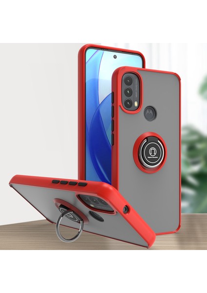 Motorola Moto E20 / E40 Için Yüzük Stand Mat Sert Silikon Telefon Kılıfı - Kırmızı (Yurt Dışından)