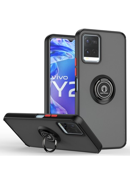 Vıvo Y21 Için Yüzük Stand Mat Sert Silikon Telefon Kılıfı - Siyah/kırmızı (Yurt Dışından)