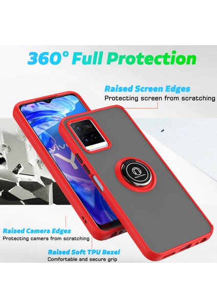 Vıvo Y21 Için Yüzük Stand Mat Sert Silikon Telefon Kılıfı - Siyah/kırmızı (Yurt Dışından) fiyatları