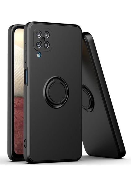 Samsung Galaxy A12 Için Ince Silikon Yüzük Stand Telefon Kılıfı - Siyah (Yurt Dışından)