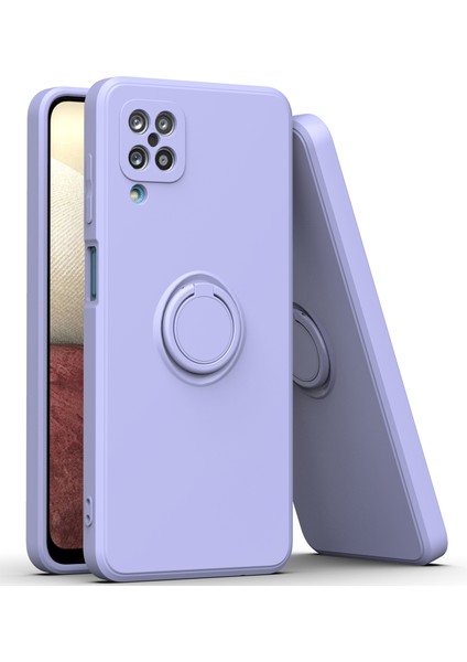 Samsung Galaxy A12 Için Ince Silikon Yüzük Stand Telefon Kılıfı - Açık Mor (Yurt Dışından)