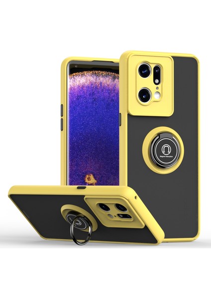 Oppo Find X5 Pro Için Yüzük Stand Mat Sert Silikon Telefon Kılıfı - Sarı (Yurt Dışından)