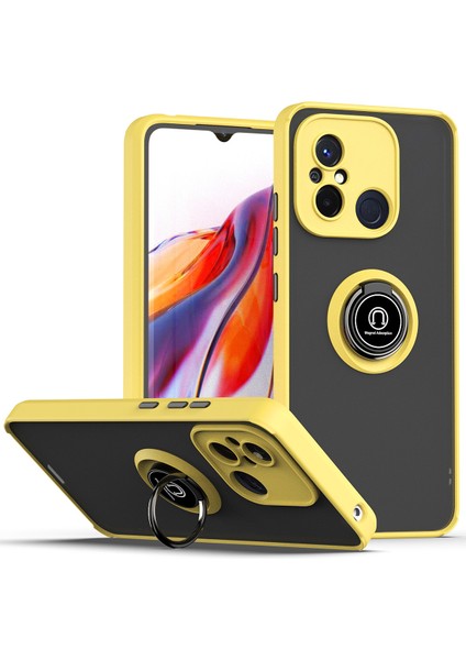 Xiaomi Redmi 12C Için Yüzük Stand Mat Sert Silikon Telefon Kılıfı - Sarı (Yurt Dışından)