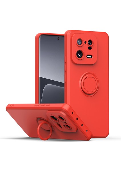 Xiaomi 13 Pro Için Ince Silikon Yüzük Stand Telefon Kılıfı - Kırmızı (Yurt Dışından)