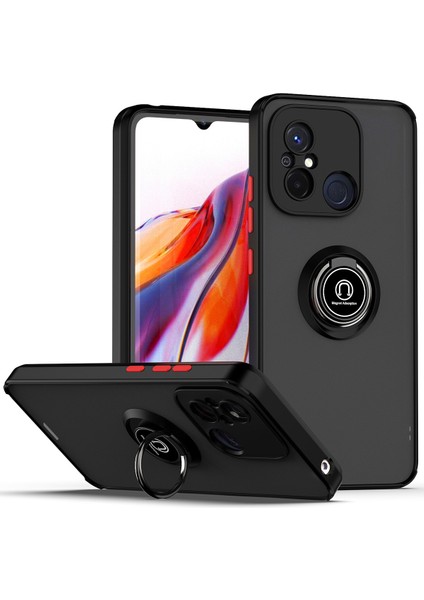 Xiaomi Redmi 12C Için Yüzük Stand Mat Sert Silikon Telefon Kılıfı - Siyah/kırmızı (Yurt Dışından)