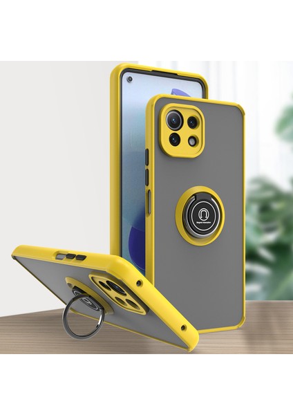 Xiaomi Mi 11 Lite Için Yüzük Stand Mat Sert Silikon Telefon Kılıfı - Sarı (Yurt Dışından)