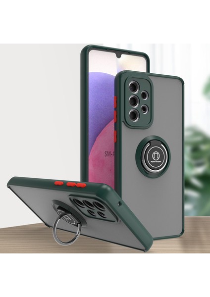 Samsung Galaxy A33 5g Için Yüzük Stand Mat Sert Silikon Telefon Kılıfı - Koyu Yeşil (Yurt Dışından)