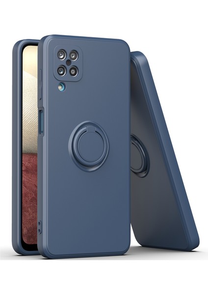 Samsung Galaxy A12 Için Ince Silikon Yüzük Stand Telefon Kılıfı - Mavi (Yurt Dışından)