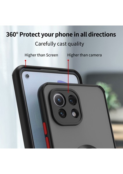 Xiaomi Mi 11 Lite Için Yüzük Stand Mat Sert Silikon Telefon Kılıfı - Kırmızı (Yurt Dışından)