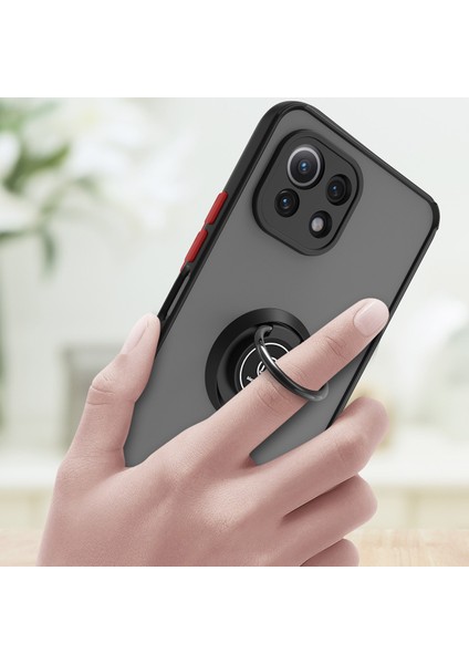 Xiaomi Mi 11 Lite Için Yüzük Stand Mat Sert Silikon Telefon Kılıfı - Kırmızı (Yurt Dışından)